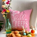 Pink Easter bunny throw pillow cover with hello PEEPS print on a white sofa chair - Yme8-2 / 45*45 Linen (pillow Insert Not Included)