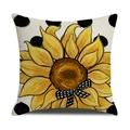 Dettaglio della federa per cuscino in cotone e lino con girasole e fiocco nero - Stile Girasole a Pois con Fiocco (YMS26-2) / 45*45cm Federa