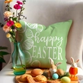 Green Easter pillow cover with happy EASTER print and decorative egg patterns - Yme8-3 / 45*45 Linen (pillow Insert Not Included)
