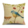 Lente kussensloop met vintage print van vogel, vlinder en kersen op linnen stof - 45x45cm / Passion Mees Stijl (YMS41-2)