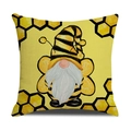 Square linen pillowcase featuring a yellow bee gnome and honeycomb pattern - Bee Gnome Fairy Style (YMS2-5)