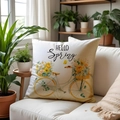 Floral hello spring linen pillow cover with yellow bicycle print on white sofa decor - Yellow Bicycle with Flower Basket (SPP015-1) / 45x45cm Single Side (No Inner)