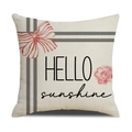 Detail of linen sunflower pillowcase with Hello Sunshine text and pink floral print - Pink Flower Bow Hello Sunshine (YMS44-5)