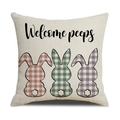 Detalle de textura de lino y estampado Welcome Peeps con conejos a cuadros en la funda - Silueta de Conejo-Welcome peeps(YME15-1)
