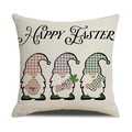 Detalle de estampado de gnomos de Pascua en funda de cojín cuadrada de algodón y lino - Gnomos de Pascua-HAPPY EASTER(YME15-2)