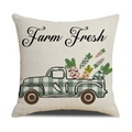 Detalle de funda de cojín estilo granja con estampado Farm Fresh y camión verde - Camión de Granja-Farm Fresh(YME15-3)