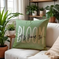 Green linen pillow cover with floral bloom print on white sofa with plants - Grass Green Bloom Letters (SPP015-4) / 45x45cm Single Side (No Inner)