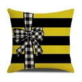 Yellow square pillowcase with black stripes and buffalo plaid ribbon bow pattern - Yellow Black Stripe Plaid Bow Style (YMS2-8)