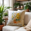 Floral Fresh Flower Market linen pillowcase with yellow roses and blue butterflies - Fresh Flower Market Text (SPP015-3) / 45x45cm Single Side (No Inner)