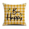 Nordic style pillowcase with Bee Happy text and yellow gingham pattern detail - Yellow White Gingham Bee Happy Style (YMS2-9)