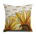 Quadratischer Kissenbezug aus Leinen mit Sonnenblumen-Druck und sun-Wort-Hintergrund - Sonnenblumen Illustration Druck Stil (YMS43-3)
