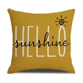 Detail der Leinentextur mit Hello Sunshine Druck auf gelbem Kissenbezug in hoher Qualität - Hello Sunshine Buchstabendruck Stil (YMS43-4)