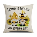 Nordic square pillow case with cute honey bee gnome print on textured cotton linen fabric - Gnome Honey Jar My Honey Bee Style (YMS2-11)
