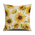 Vierkante kussensloop van beige linnen met levendige gele zonnebloemen bloemenpatroon - All-over Zonnebloem Printstijl (YMC7-4)