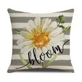Linnen decoratieve kussensloop met madeliefjesprint en bloom tekst op strepen - 45x45cm(Alleen Hoes) / Grijs Witte Strepen-Bloom (YMS46-2)