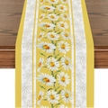 Detailstruktur des Leinentischläufers mit gelben Aquarell-Gänseblümchen-Blumenmustern - Leuchtendes Gänseblümchen Gelb und Weiß (ZQ14-13)