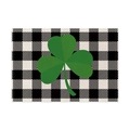 Mantel de lino con cuadros blancos y negros y trébol verde para el día de San Patricio - 45x30cm / Estilo Trébol Cuadros Búfalo Blanco Negro (CD9-1)