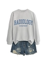 Detail of grey Radiology Department sweatshirt paired with ripped denim shorts - S / Sweatshirt And Shorts / Gray