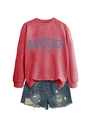 Detail of radiology department print sweatshirt with distressed denim shorts edge - S / Sweatshirt And Shorts / Red