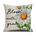 Makrodetail des Gänseblümchen-Drucks und Bloom with grace-Text auf Leinen-Kissenbezug - Weiße Gänseblümchen Bloom with Grace Stil (YMS48-3)