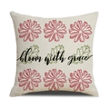 Detail of linen pillowcase with daisy floral print and 'bloom with grace' text - Six Red Flowers Bloom with Grace Style (YMS48-8)