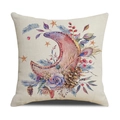 Detailed texture of cotton linen throw pillow with watercolor moon and floral print - 45cm (No Insert) / Watercolor Moon Stars (YMZ1-4)