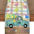 Easter table runner featuring a vintage truck with eggs and Happy Spring slogan - 33*180cm / Cartoon Full of Eggs HAPPY SPRING Style (ZQ15-4)