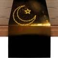 Detail of Eid moon and stars gold glitter print on black linen festive table runner - Black Gold Glitter Moon Star (ZQ16-3)