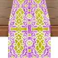 Detail of bohemian moon print table runner with purple and yellow geometric patterns - Purple Yellow Abstract Geometric Mandala (ZQ16-6)
