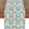 Detail of colorful geometric wave pattern on linen table runner over dark wood table - Watercolor Geometric Wave Texture (ZQ16-12)