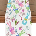 Detailed watercolor bunny and Easter egg print on linen blend festive table runner fabric - 33*180cm / Colorful Watercolor Multi-Bunnies Style (ZQ17-3)