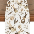 Easter table runner with watercolor bunny and egg prints on linen fabric for dining decor - 33*180cm / Brown Watercolor Multi-Bunnies Style (ZQ17-4)