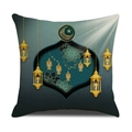 Linen moon and lantern printed festive pillowcase in teal and gold for Middle East decor - 45*45cm (Cover Only) / Dark Green Gold Style 4(YMZ2-4)