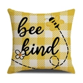 Federa in lino a quadretti gialli con illustrazione di ape e scritta decorativa Bee Kind - Gingham Giallo Bee Kind (YMS1-7)