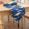 Dark blue wave pattern table runner with black tassels on a wooden dining table - 33*180cm / Sea Wave Pattern