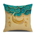Federa per cuscino in lino con motivo luna e stelle dorate in stile orientale - 45x45 cm / Stile Lanterna Luna Beige (YMZ3-1)