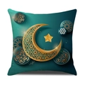 Dettaglio federa in lino verde scuro con motivi dorati di luna e stelle per feste - 45x45 cm / Stile Luna Ornata Verde Scuro (YMZ3-4)