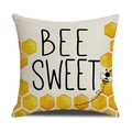 Fodera per cuscino in lino con stampa 'BEE SWEET' e motivo a nido d'ape giallo - Bee Sweet e Nido d'Ape (YMS1-12)