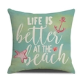 Dettaglio copricuscino in lino con testo Life is Better at the Beach e stella marina - Stile Ancora Stella Marina Life Better At Beach (YMS48-2)