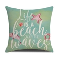 Dettaglio copricuscino in lino con stelle marine e pesci tropicali in stile acquerello - Stile Pesci Tropicali Floreale Enjoy The Waves (YMS48-3)