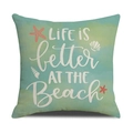 Detail van de katoen-linnen kussensloop met Life is Better at the Beach strandprint - Strandleven Stijl (YMX13-2)