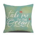 Detail van zomerse kussensloop met oceaanthema, schelpenprint en artistieke tekst - Breng Me Naar de Oceaan Stijl (YMX13-3)