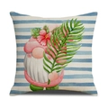 Detail van zomerse tuinkabouterprint met hibiscus op een gestreepte vierkante kussenhoes - 45x45cm Linnen (Kussen vulling niet inbegrepen) / Gestreepte Gnoom met Palm (YMS49-8)