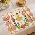 Linen placemat with nutcracker and ballerina print for Christmas table decor - 23cd2-10 / 30*45cm