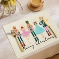Nutcracker Christmas place mat with linen texture and festive soldiers print - Nutcracker Ballet Illustration (23CD2-15)