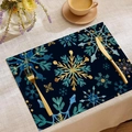 Blue Christmas placemat with gold and silver snowflakes in a warm dining setting - Blue Gold Snowflake Pattern (23CD2-21)