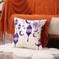 Square linen pillow cover with purple moon and lantern print for festive home decor - 45x45cm / Pillowcase Only / Purple Lantern Moon (YMZ26-1)