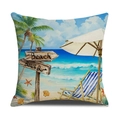 Leinen-Kissenbezug mit Strandmotiven, Palmen und Aquarell-Druck für Sommerdeko - Strandschirm- und Liegestuhl-Muster (YMS51-4) / Leinenmaterial (Ohne Kissenfüllung)