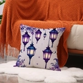 Linen decorative pillowcase featuring purple lantern and floral print on white plush rug - 45x45cm / Pillowcase Only / Vintage Lantern Floral (YMZ26-2)