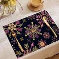Navy blue linen Christmas placemat with shimmering pink and gold snowflake prints - 23cd2-22 / 30*45cm